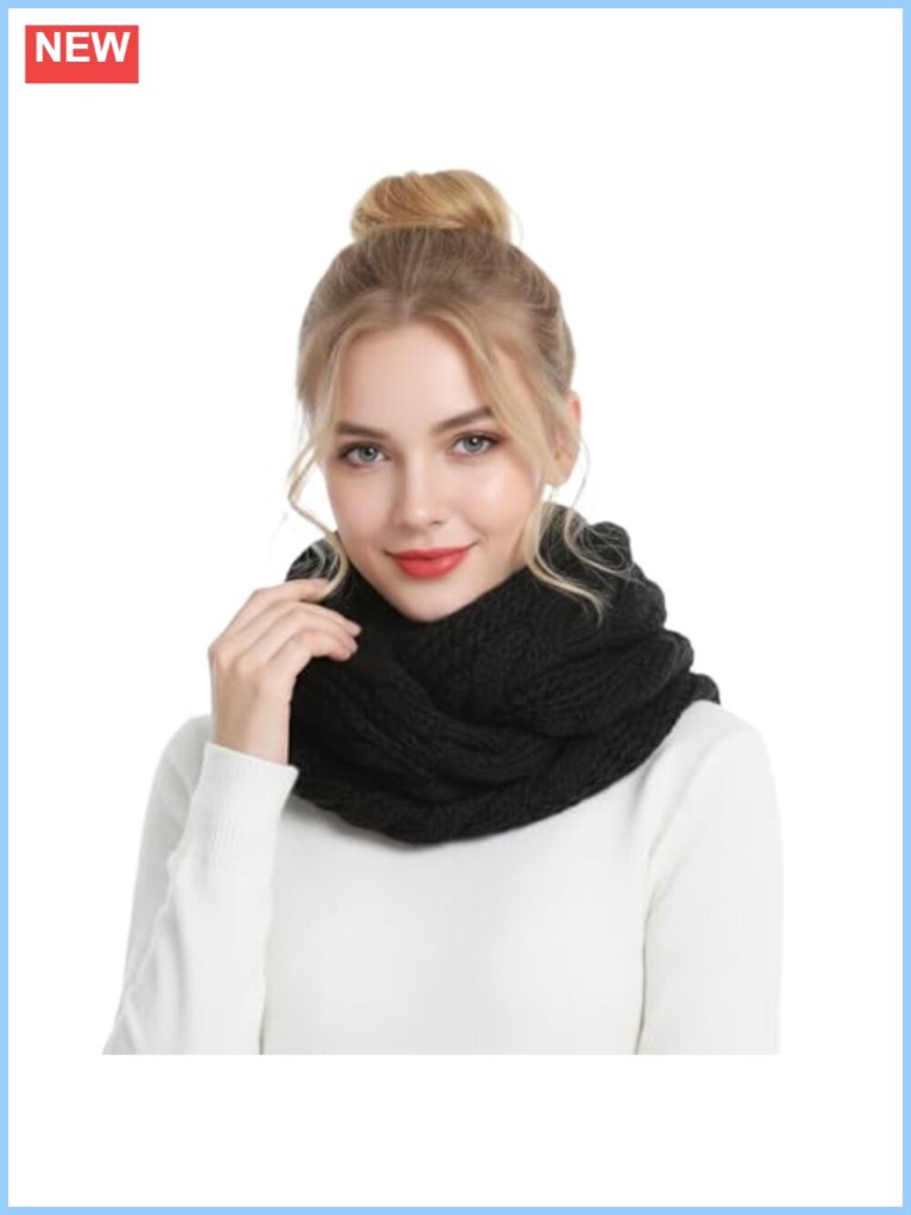 Thick Cable Knit Ribbed Infinity Loop Scarf Winter Warm Acrylic